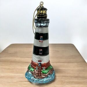 Christmas Ornament Blown Glass Lighthouse Nautical Holiday Coastal Ocean XL